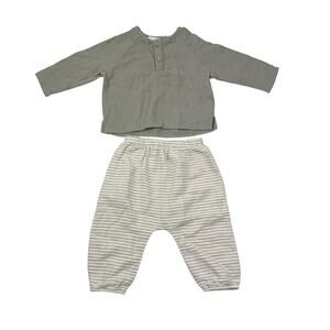 Quincy Mae Neutral Woven Top & Striped Pants Set